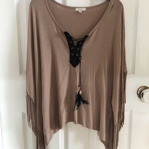 Fringe poncho w/feather tassel!!!